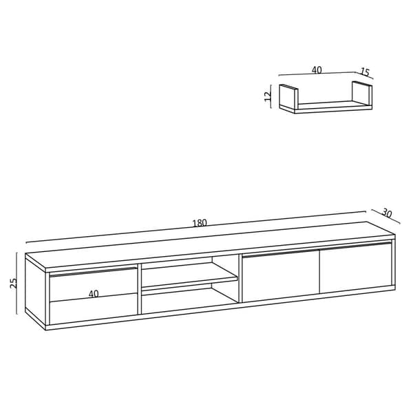 Chic Home Harri TV-taso 180 cm + seinähylly, vaaleanruskea