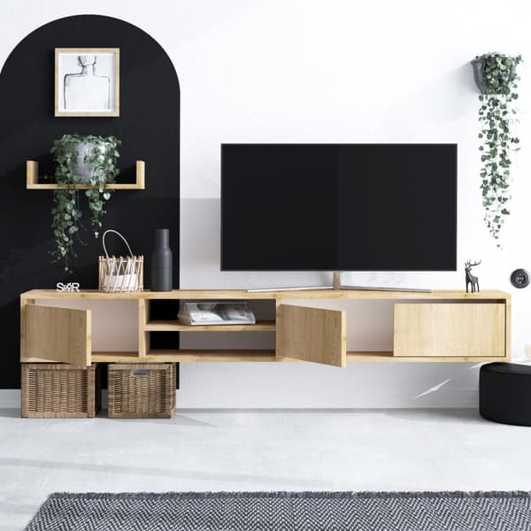 Chic Home Harri TV-taso 180 cm + seinähylly, vaaleanruskea