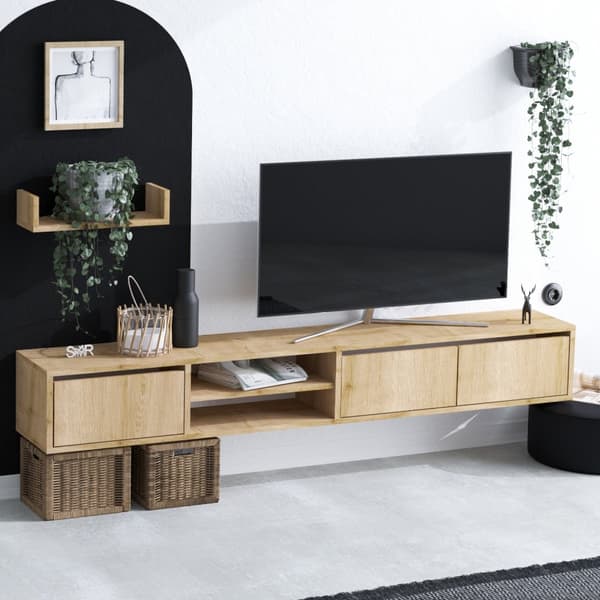 Chic Home Harri TV-taso 180 cm + seinähylly, vaaleanruskea