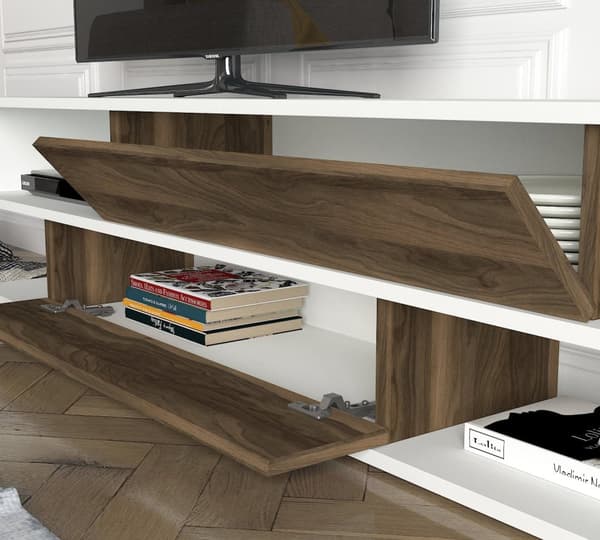 Chic Home Matlleena TV-taso 180 cm + mediahylly 150 cm, valkoinen/ruskea