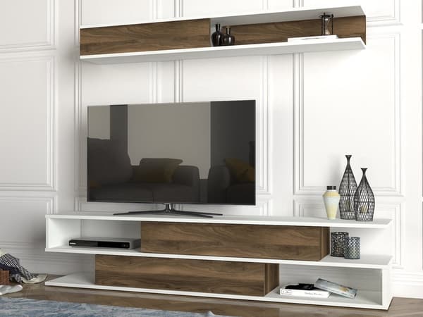 Chic Home Matlleena TV-taso 180 cm + mediahylly 150 cm, valkoinen/ruskea