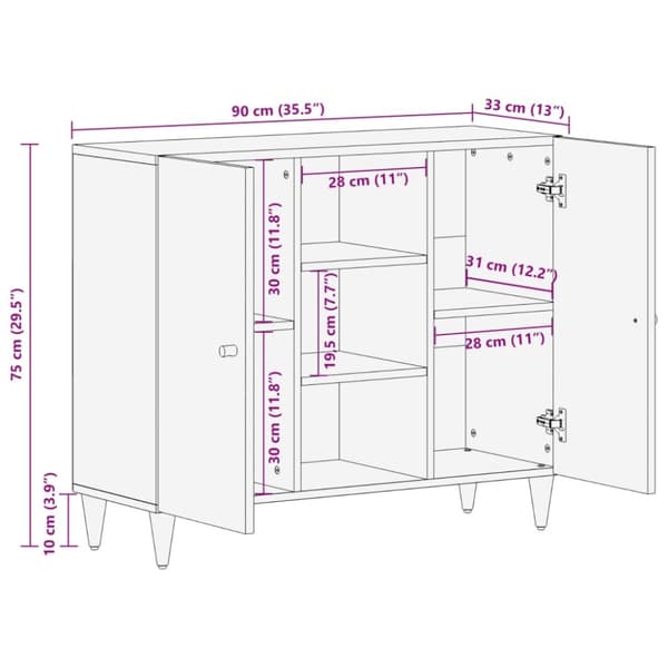 vidaXL skab 90x33x75 cm massivt mangotræ