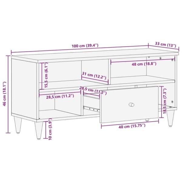 vidaXL TV-benk 100x33x46 cm heltre mango
