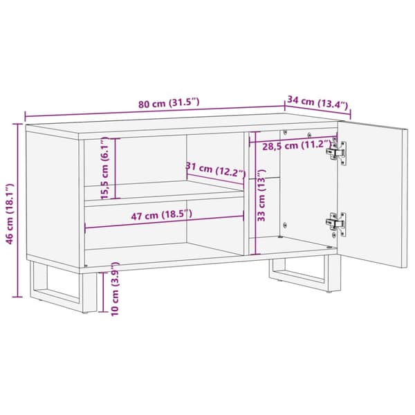 vidaXL TV-benk 80x34x46 cm heltre mango