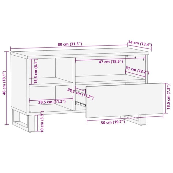 vidaXL TV-benk 80x34x46 cm heltre mango
