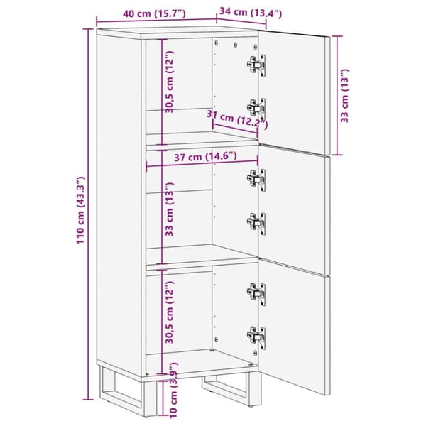 vidaXL skab 40x34x110 cm massivt mangotræ