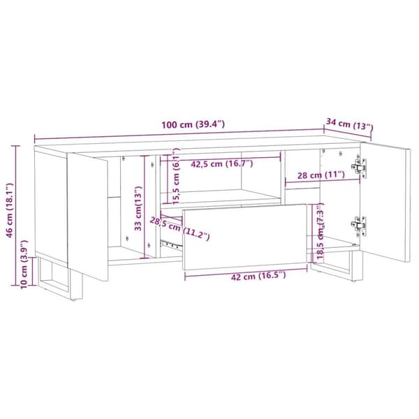vidaXL TV-benk 100x34x46 cm heltre mango