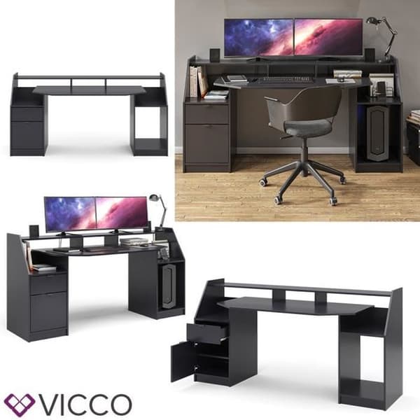 Vicco Joel skrivbord, datorbord, svart, arbetsbord, bord