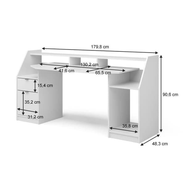 Vicco Joel skrivbord, datorbord, vit, arbetsbord, PC-bord