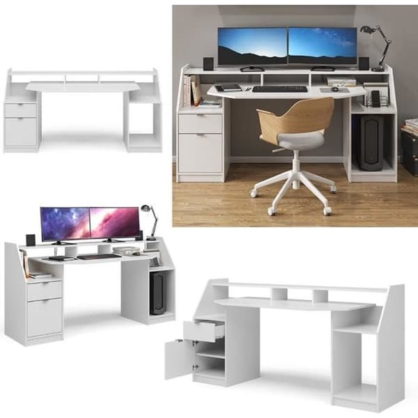 Vicco Joel skrivbord, datorbord, vit, arbetsbord, PC-bord