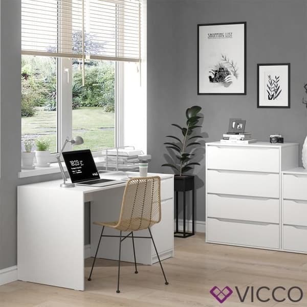 VICCO Ruben skrivbord - Matt vit - 140 x 65 cm - Modern design med stor låda och förvaringsfack