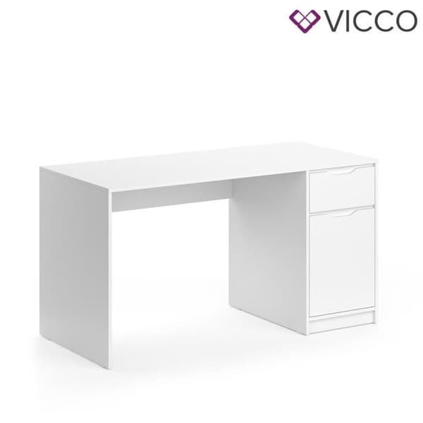 VICCO Ruben skrivbord - Matt vit - 140 x 65 cm - Modern design med stor låda och förvaringsfack