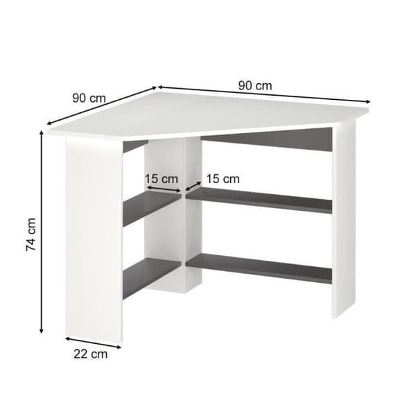 VICCO Arion antracitvit hörnskrivbord - Stor förvaringsyta - 90 x 90 cm