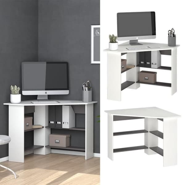 VICCO Arion antracitvit hörnskrivbord - Stor förvaringsyta - 90 x 90 cm