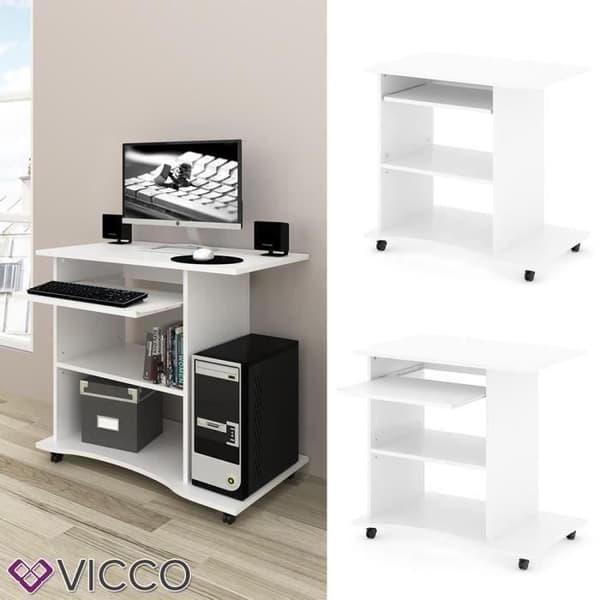 VICCO HARM Datorbord Skrivbordsbord Laptopbord Vit Rullande skrivbordsbord