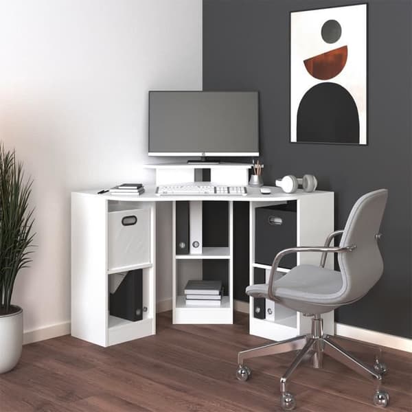 Vicco Hörnskrivbord Artur Vit Arbetsbord 6 Fack 1 Hylla