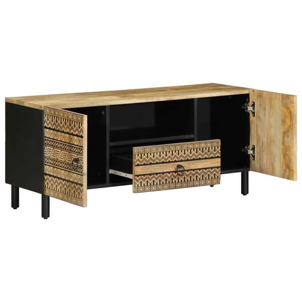 Tv-bänk svart 105x33,5x46 cm massivt grovt mangoträ
