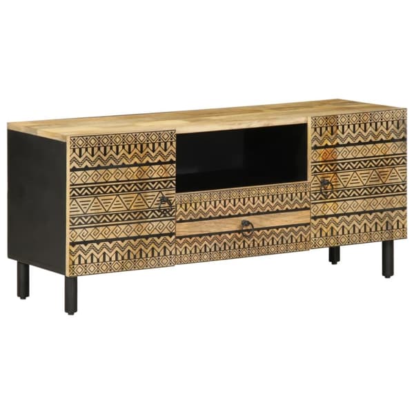 Tv-bänk svart 105x33,5x46 cm massivt grovt mangoträ
