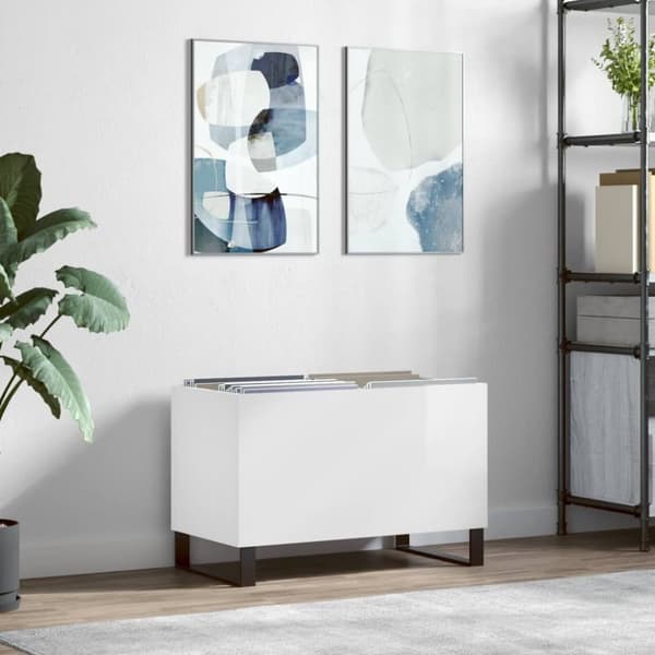 Stereobänk vit högglans 74,5x38x48 cm konstruerat trä