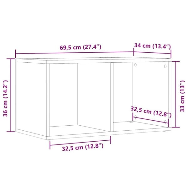 vidaXL Oppbevaringsboks artisan eik 69,5x34x36 cm konstruert tre