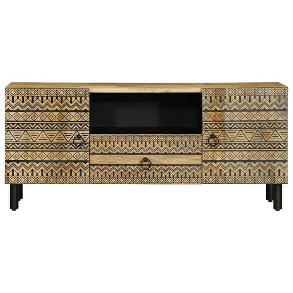 Tv-bänk svart 105x33,5x46 cm massivt grovt mangoträ