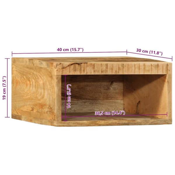 væghængt tv-skab 40x30x19 cm massivt ru mangotræ