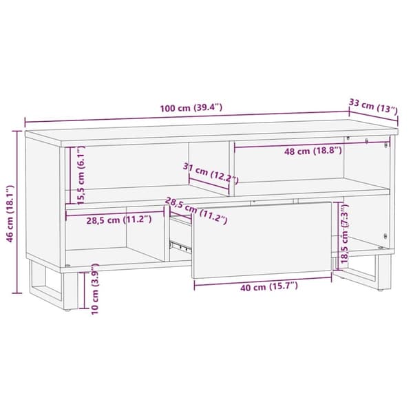 vidaXL TV-benk svart 100x33x46 cm heltre mango