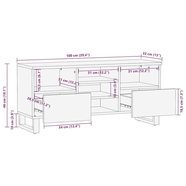 vidaXL tv-bord 100x33x46 cm massivt mangotræ sort