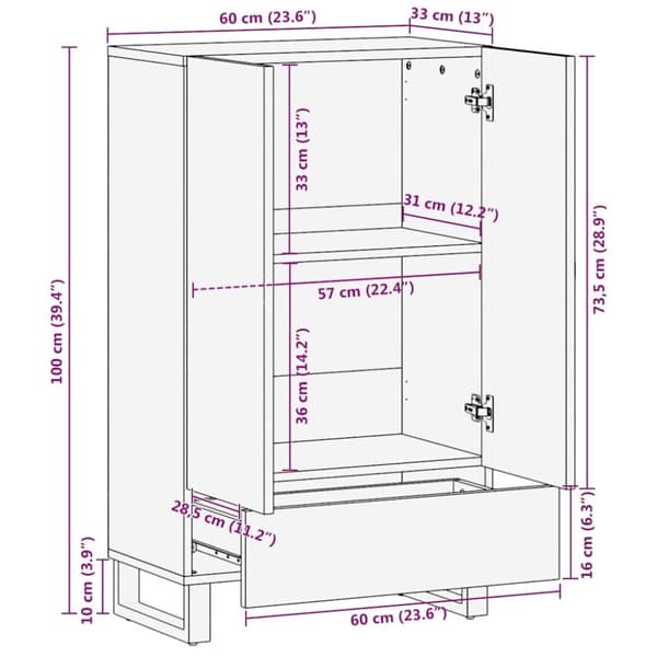 vidaXL skab 60x33x100 cm massivt mangotræ sort