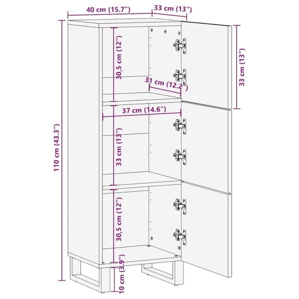 vidaXL skab 40x33x110 cm massivt mangotræ sort
