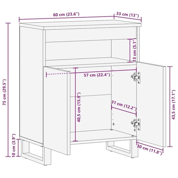vidaXL Skänk svart 60x33x75 cm massivt mangoträ