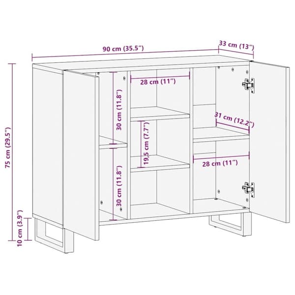 vidaXL Skjenk svart 90x33x75 cm heltre mango