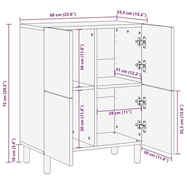 vidaXL Skänk 60x33,5x75 cm massivt grovt mangoträ