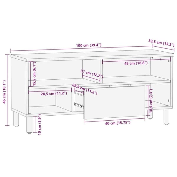 vidaXL TV-benk svart 100x33,5x46 cm grovt heltre mangotre