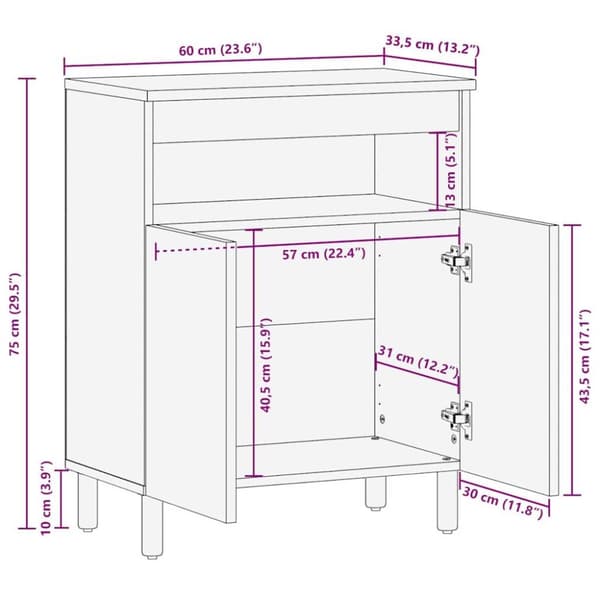 vidaXL Skjenk 60x33,5x75 cm grovt heltre mangotre