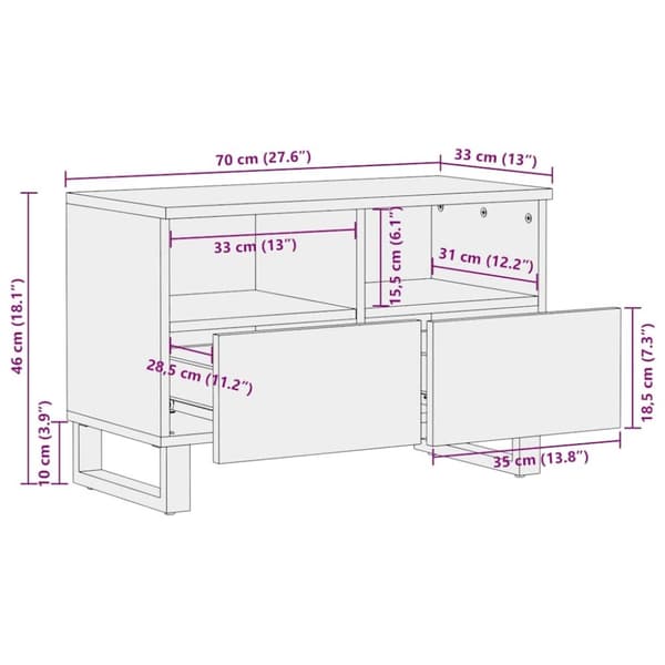 vidaXL TV-benk svart 70x33x46 cm heltre mango