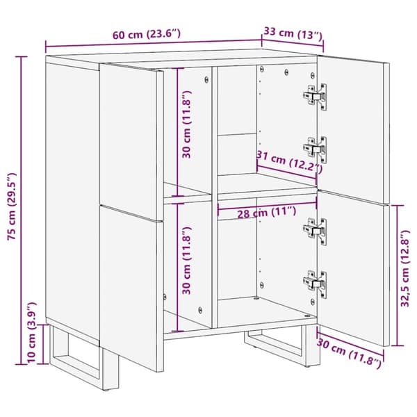 vidaXL Skänk svart 60x33x75 cm massivt mangoträ