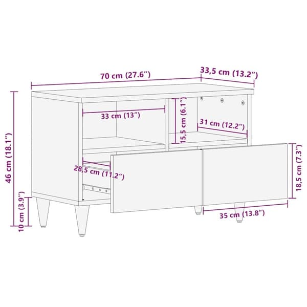 vidaXL TV-benk 70x33,5x46 cm heltre mango