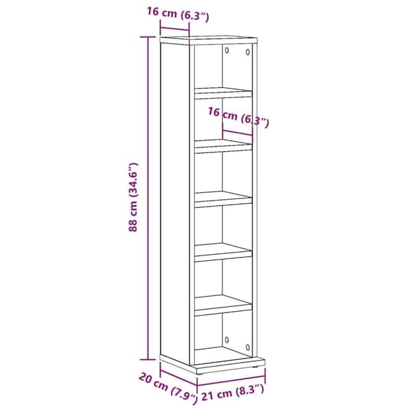 vidaXL CD-skap artisan eik 21x20x88 cm konstruert tre