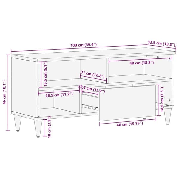 vidaXL TV-benk 100x33,5x46 cm heltre mango