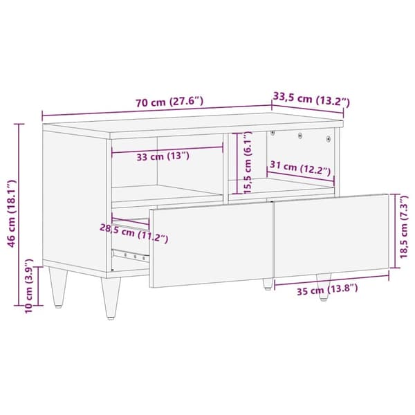 vidaXL TV-benk lysegrå 70x33,5x46 cm heltre mango