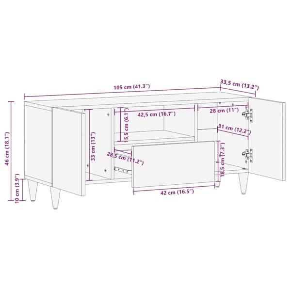 vidaXL TV-kaappi vaaleanharmaa 105x33,5x46 cm massiivipuu mango
