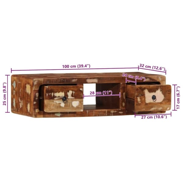 vidaXL Väggmonterat TV-skåp 100x32x25 cm massivt trä återvunnet