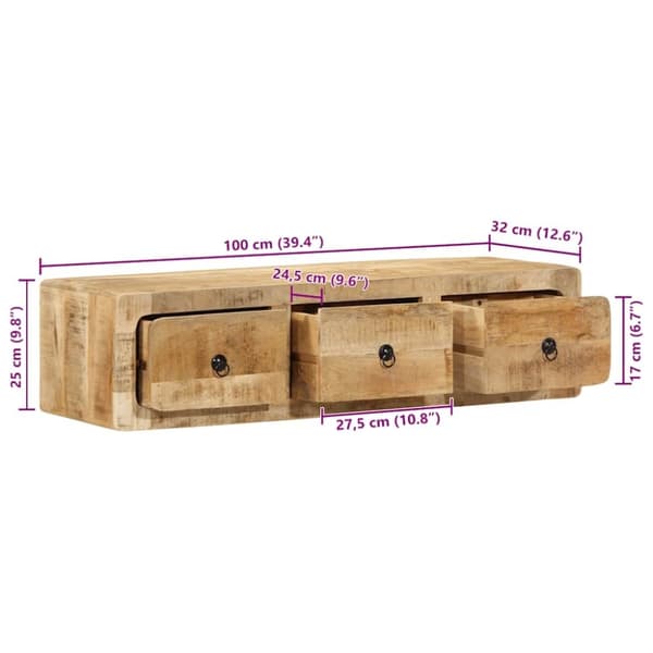 vidaXL væghængt tv-skab 100x32x25 cm massivt ru mangotræ