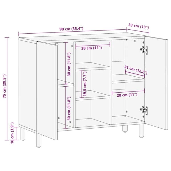 vidaXL Skjenk brun 90x33x75 cm heltre mango