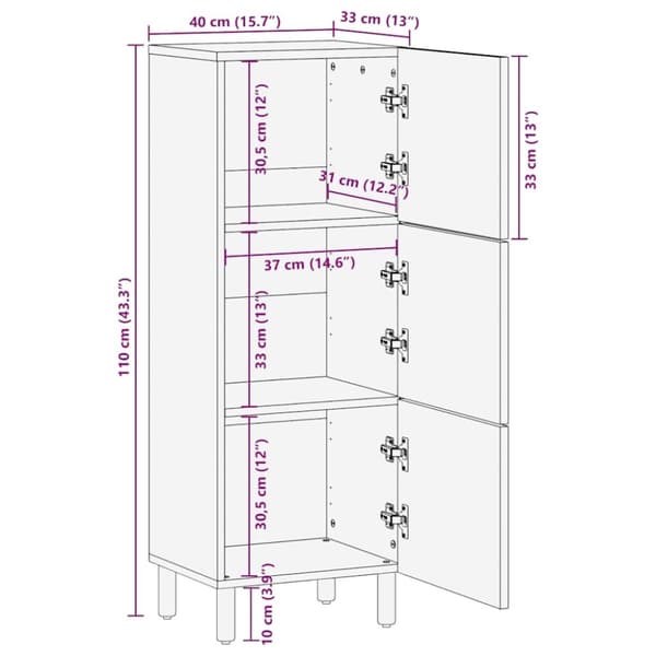 vidaXL skab 40x33x110 cm massivt mangotræ brun