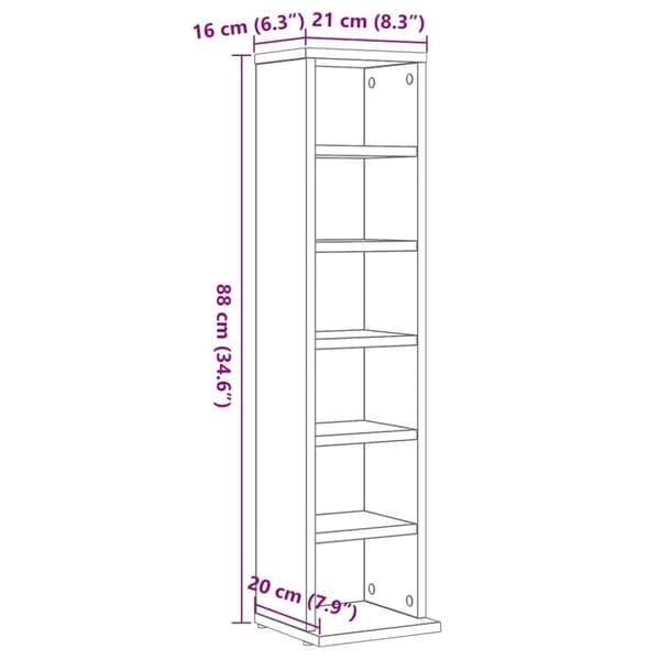 vidaXL CD-skap svart eik 21x20x88 cm konstruert tre