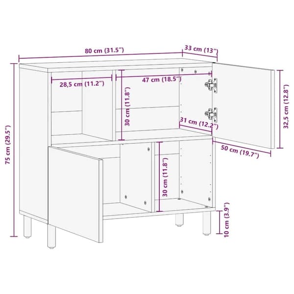 vidaXL skænk 80x33x75 cm massivt mangotræ brun