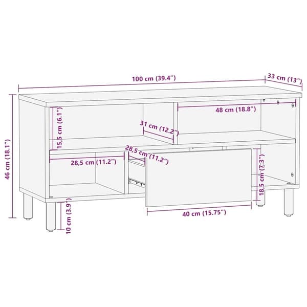 vidaXL TV-benk brun 100x33x46 cm heltre mango