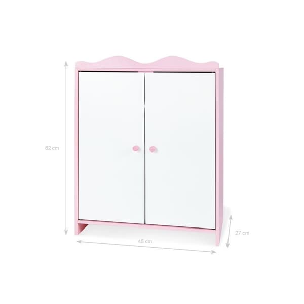 Rootz Doll's Wardrobe 'Jasmin' - Dockskåp - Förvaringsskåp - Inkluderar 3 hängare - 45cm x 27cm x 62cm